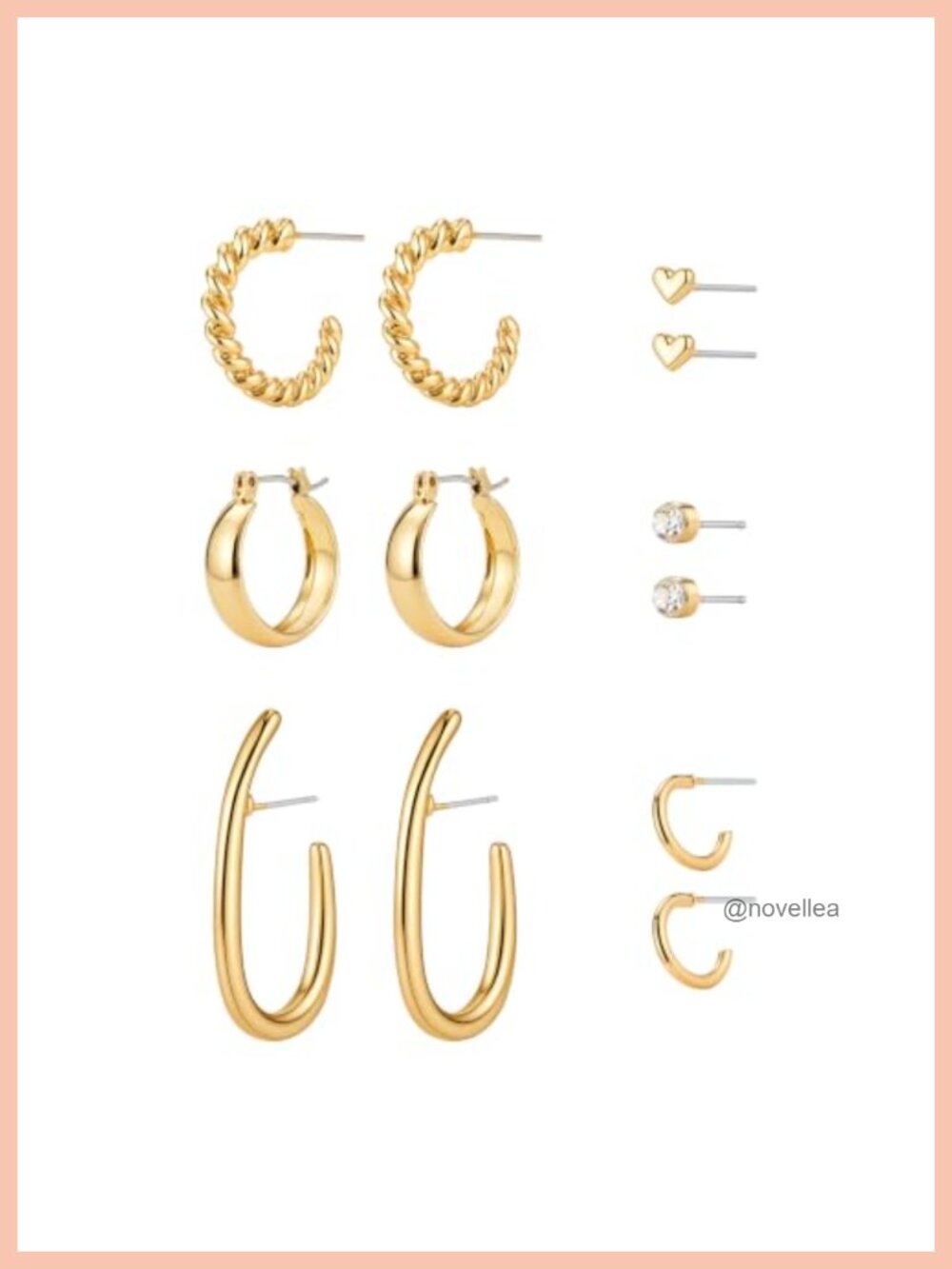 6 Pair Gold Hoop Earring Set 14k Gold Plated Hypoallergenic Chunky Hoops Studs